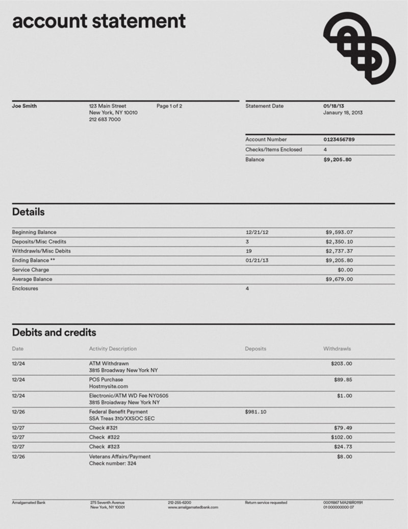 Amalgamated Bank logo shown on an account statement
