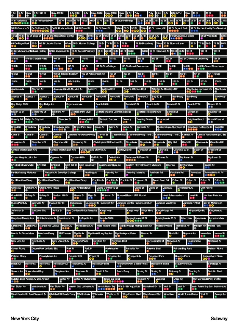 Poster depicting every station of the New York City subway network