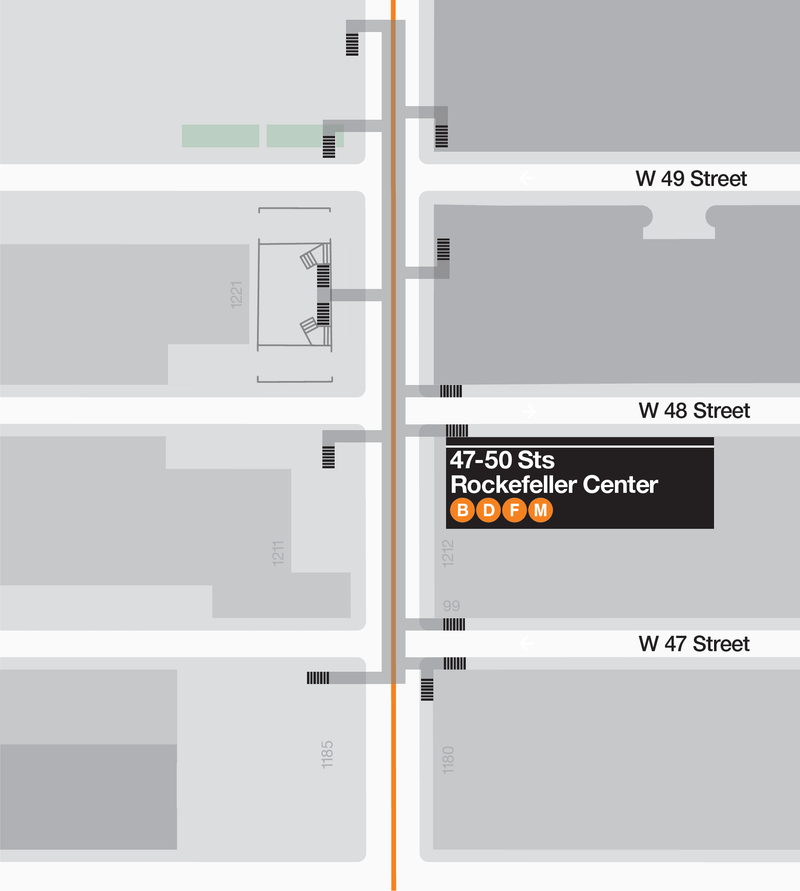 Map and cartography design depicting a subway station with Helvetica for NYC DOT Walk NYC pedestrian wayfinding program